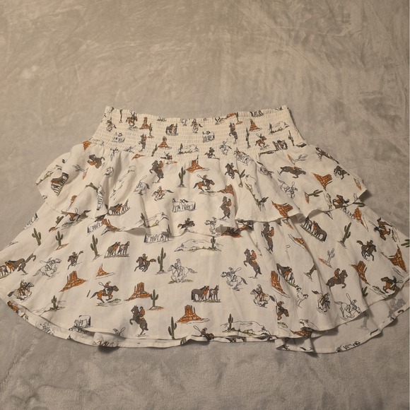Ariat Dresses & Skirts - Ariat Skirt White Western Print Smocked Ruffle Tiered Miniskirt Rodeo Cowgirl